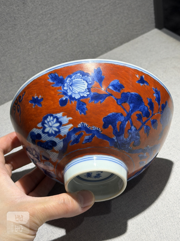 清康熙 青花矾红洞石花卉纹碗 - 图10